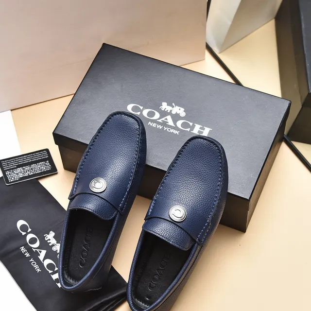 Coach Navy Silver Pebbled Leather Single Strap Loafer