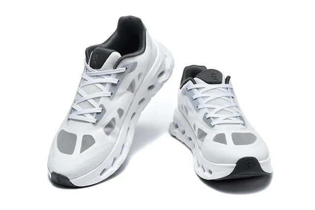 On Black White Engineered Mesh Upper Open Hexagonal CloudTec Pods Running Shoes