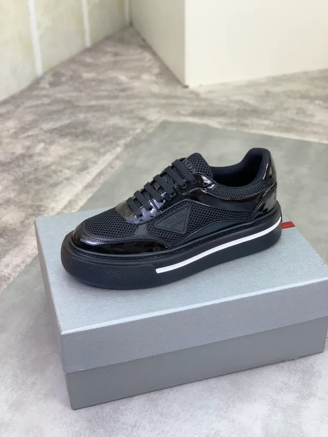 Prada Cloudbust Black Patent and Mesh Chunky Sneakers