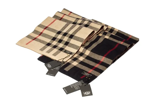 UGG Plaid Beige Black Red Cashmere Scarf