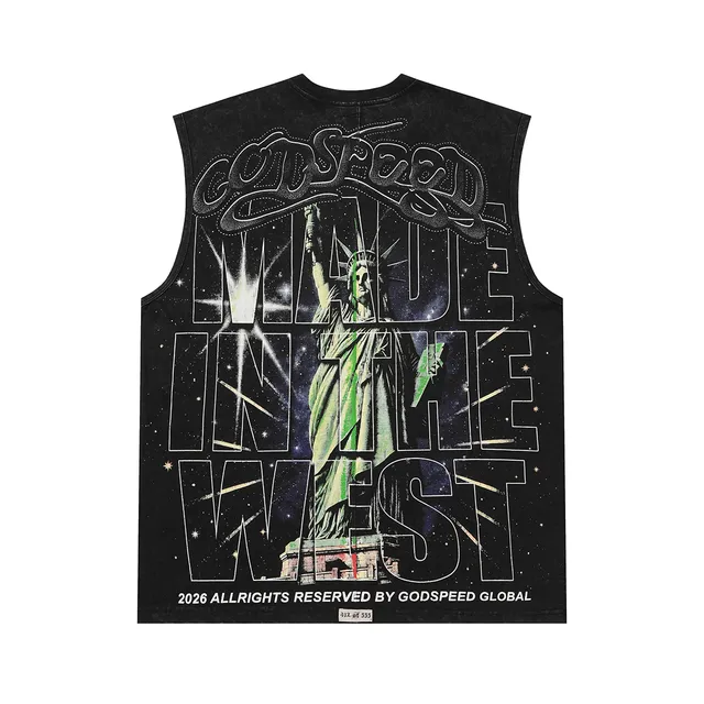 Godspeed Graphic-Print Acid-Wash Black Vest Top