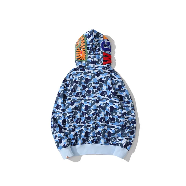 A Bathing Ape Shark Blue Multicolor ABC Camo Print Hood Hoodie