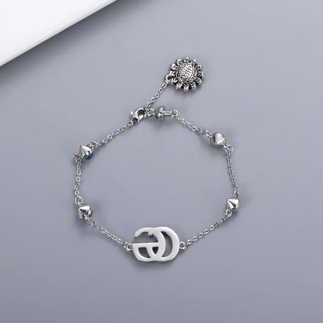 Gucci Silver Blue Chain Interlocking GG Logo Bracelet