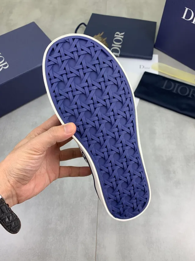 Dior Navy White Monogram-Print Slip-On Canvas Shoes