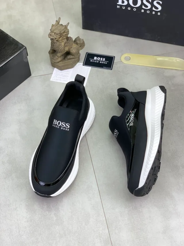 Hugo Boss Black White Slip-On Glossy Stripe Detail Lifestyle Sneakers
