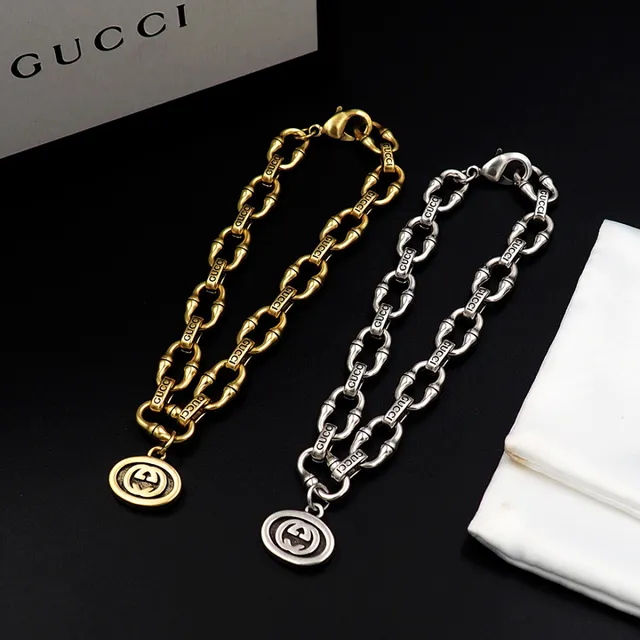 Gucci Bamboo-Link Engraved Double G Charm Bracelet