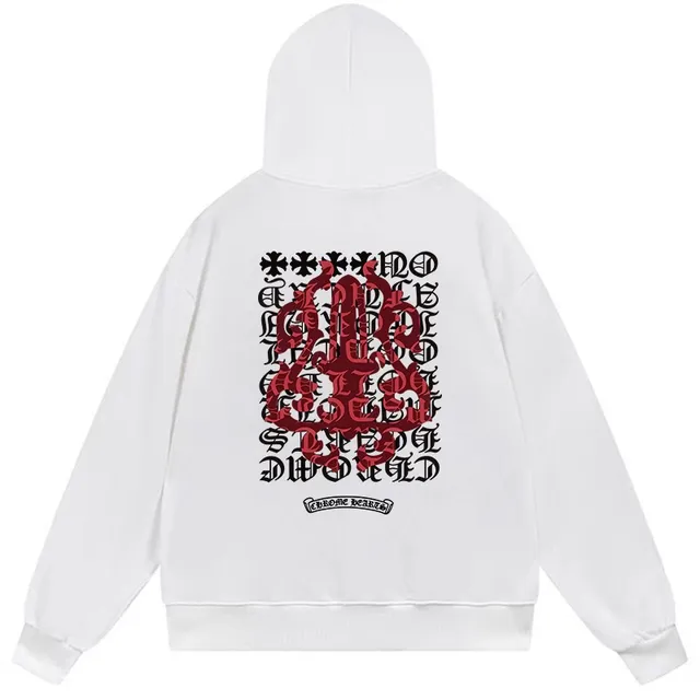 Chrome Hearts Black Red Oversized Fit Graphic-Back Hoodie