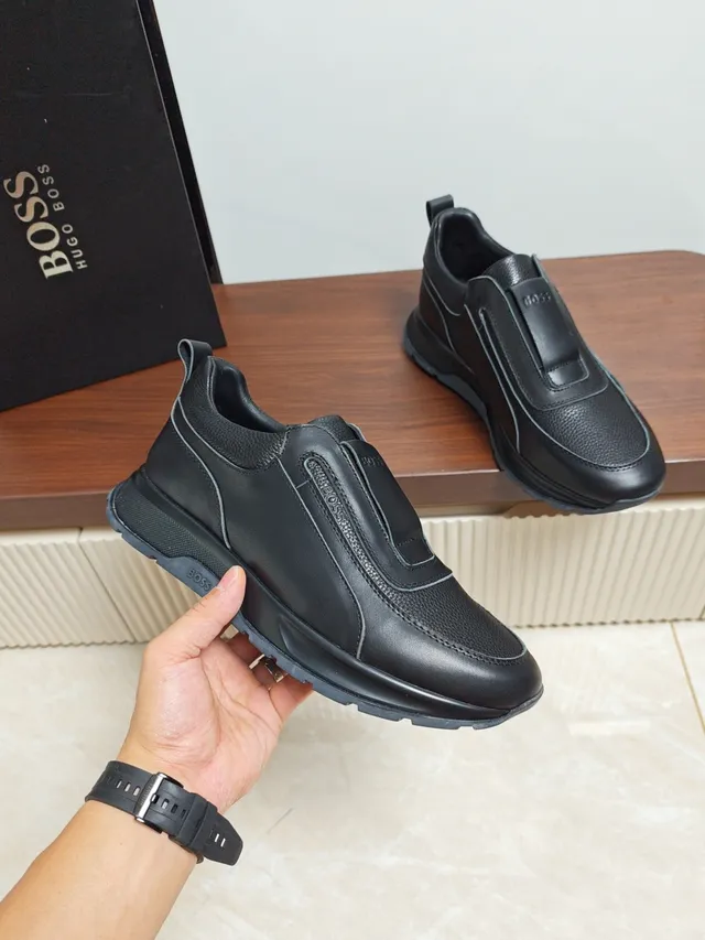 Hugo Boss Slip-On Leather Black Lifestyle Sneakers