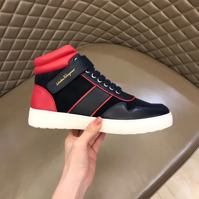 Salvatore Ferragamo High-Top Navy and Red Contrast Piping Sneakers