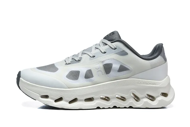 On Black White Engineered Mesh Upper Open Hexagonal CloudTec Pods Running Shoes