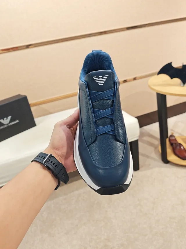 Emporio Armani Blue Leather Laceless Slip-On Lifestyle Sneaker