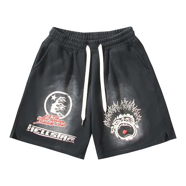 Hellstar Graphic-Print Relaxed-Fit Black Shorts