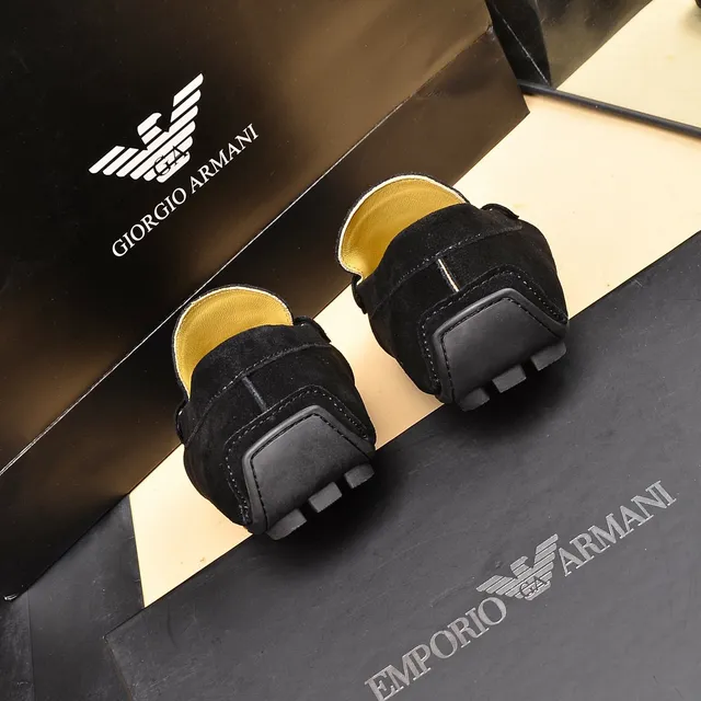 Giorgio Armani Black Yellow Suede Upper Metal Buckle Detail Loafer