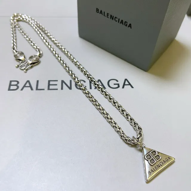 Balenciaga Triangle Pendant Silver Curb Chain Necklace