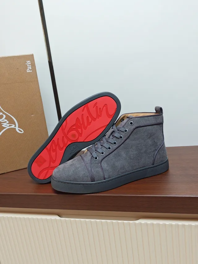 Christian Louboutin Gray High-Top Suede Upper Lifestyle Sneakers