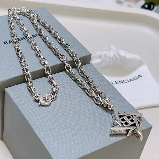 Balenciaga BB Star Pendant Silver Chain Necklace