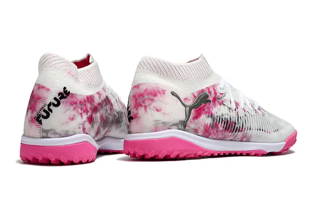 Puma White Pink Knit Sock-Fit Collar Tie-Dye Print Upper Turf Soccer Shoes