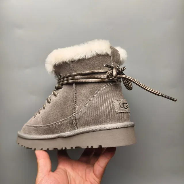 UGG Lace-Up Shearling-Lined Gray Suede Snow Boots