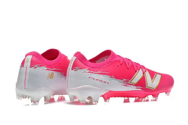 New Balance Furon Pink White Knit Upper Molded Conical Studs Firm-Ground Soccer Shoes