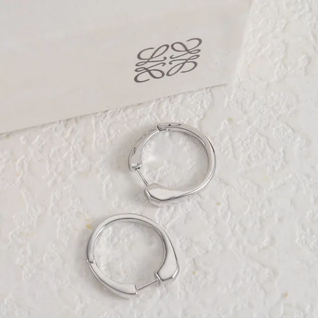 Loewe Silver Gold Minimalist Hinged Hoop Earrings