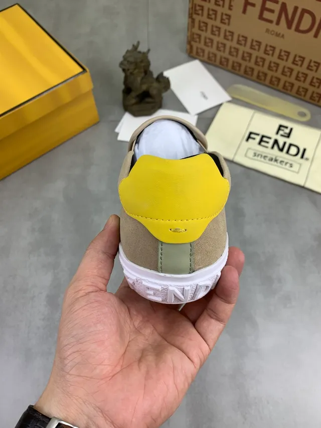 Fendi Monster Eye Beige and Yellow Suede Slip-On Lifestyle Sneakers