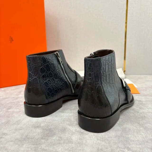 Hermès Crocodile-Embossed Monk Strap Ankle Boots