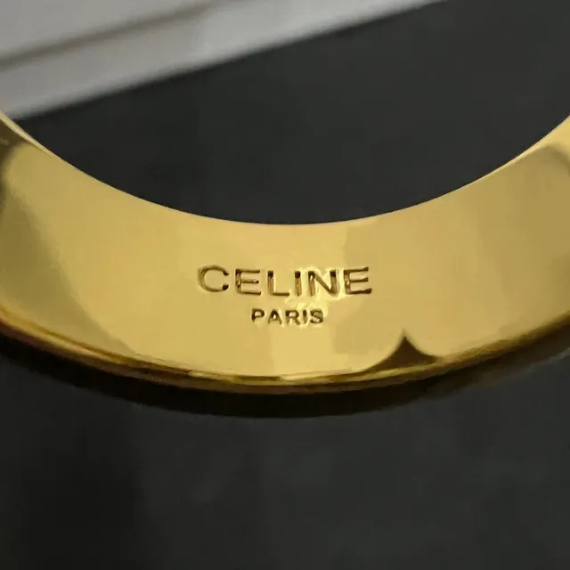 Celine Logo Ring Gold White Pavé-Set Ring