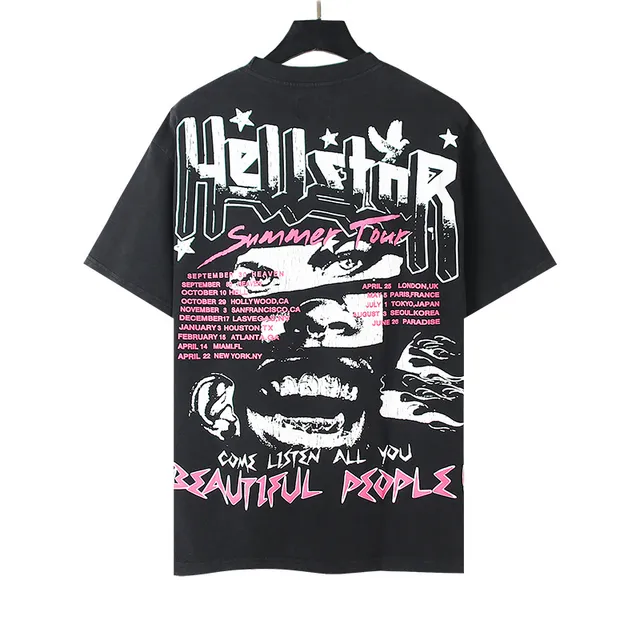 Hellstar Black Pink Oversized Fit Screen-Print Graphic T-Shirt