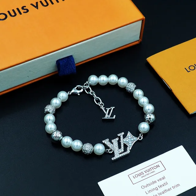 Louis Vuitton Pearl and Pavé LV Monogram Crown Bracelet