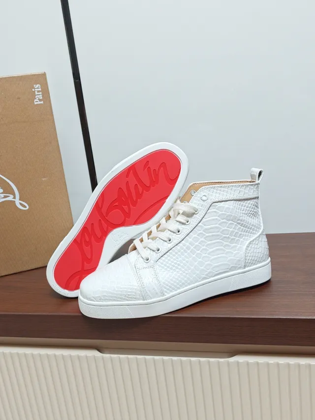 Christian Louboutin Loubi High White Beige Croc-Embossed Leather Lifestyle Sneakers