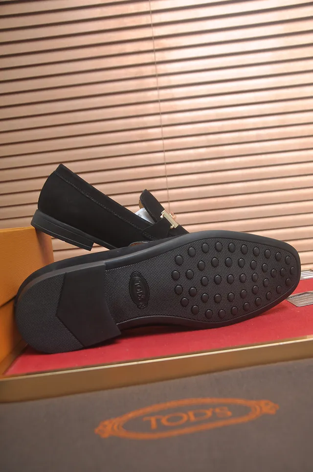 Tod's Double T Loafer Black Suede Gold Buckle Loafers