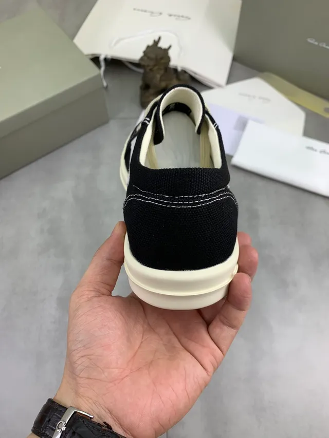 Rick Owens Geobasket Black and Cream Canvas Lifestyle Sneakers