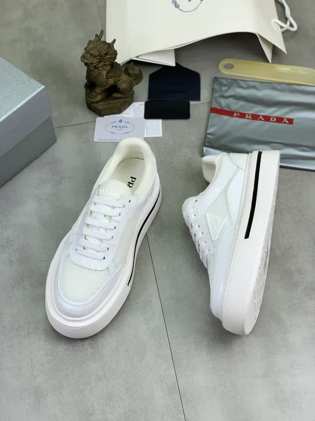 Prada Cloudbust White Mesh and Patent Leather Chunky Sneakers