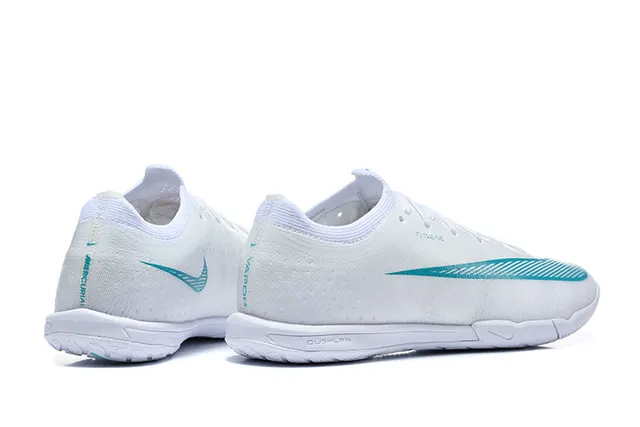 Nike White Blue Flyweave Upper Low-Cut Silhouette Indoor Soccer Shoes