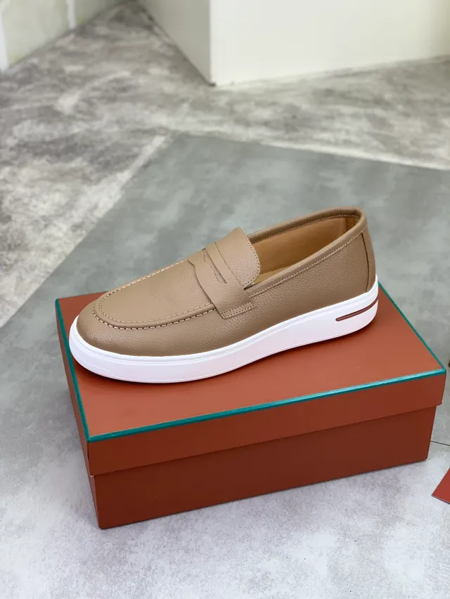 Beige White Pebbled Leather Penny Strap Loafer