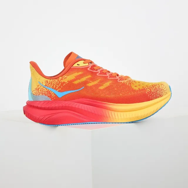 Hoka Yellow Red Knit Upper Gradient Midsole Running Shoes