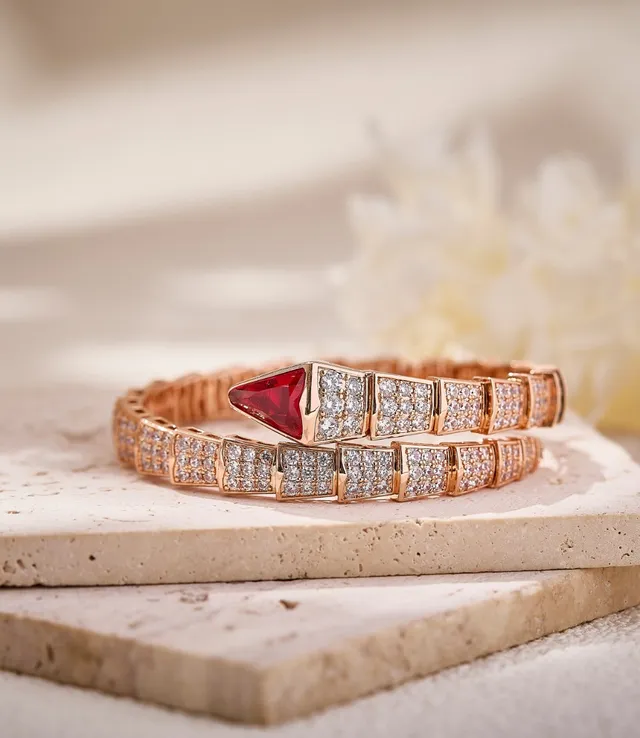 Bvlgari Serpenti Rose Gold Red Ruby and Diamond Coil Bracelet