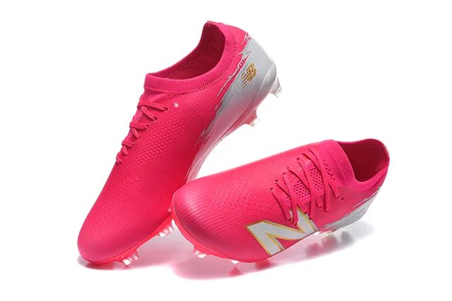New Balance Furon Pink White Knit Upper Molded Conical Studs Firm-Ground Soccer Shoes