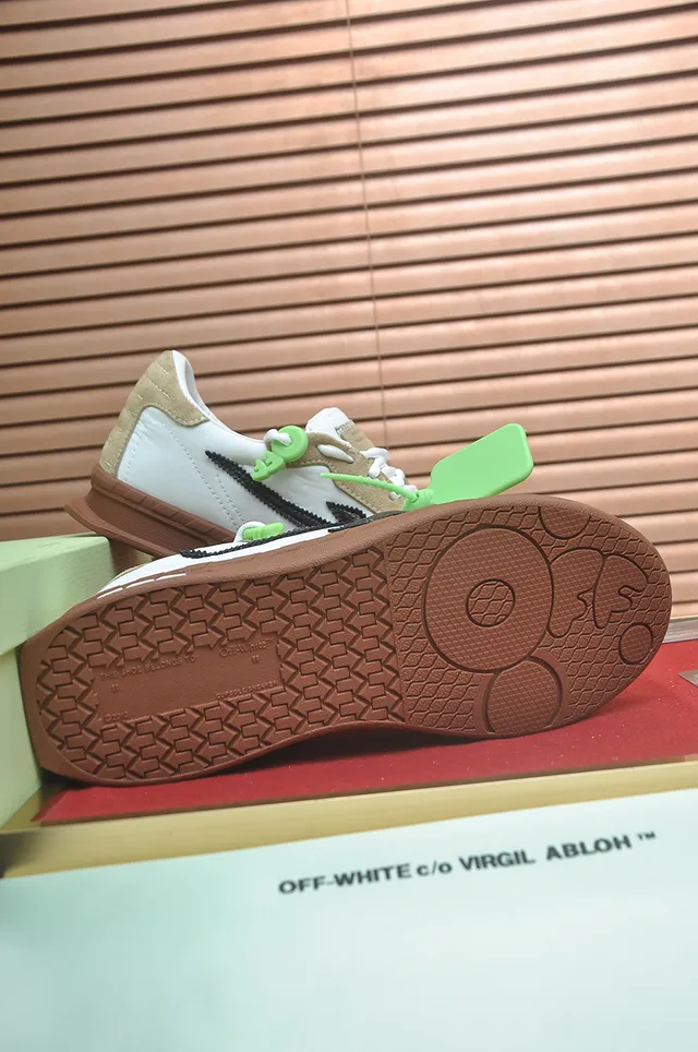 Off-White Beige Green Low-Top Mixed-Material Lifestyle Sneakers