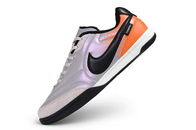 Nike Tiempo Silver Orange Low-Top Iridescent Synthetic Upper Indoor Soccer Shoes