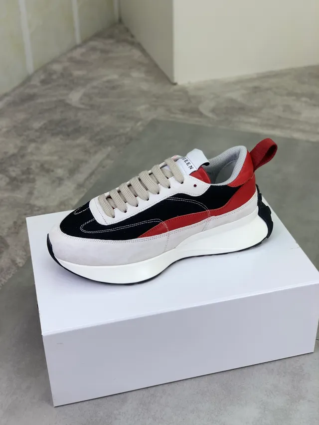 Alexander McQueen White Black Oversized Silhouette Mesh And Suede Paneling Chunky Sneakers
