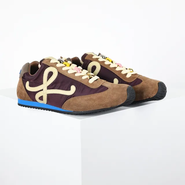 Loewe Brown Burgundy Mixed-Material Upper Oversized Anagram Logo Lifestyle Sneakers