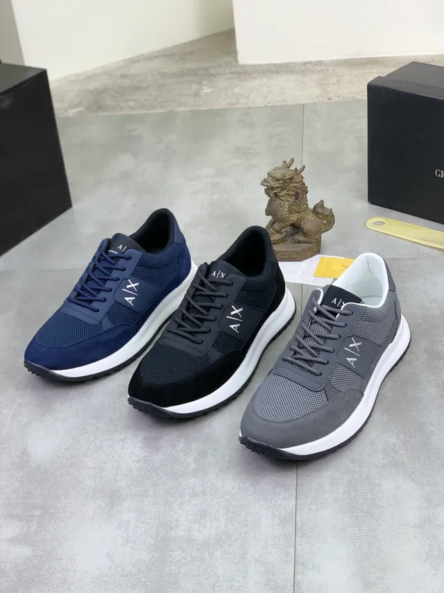 Armani Exchange Black Mesh-Suede Lifestyle Sneakers