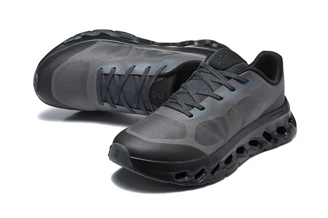 On Black White Engineered Mesh Upper Open Hexagonal CloudTec Pods Running Shoes
