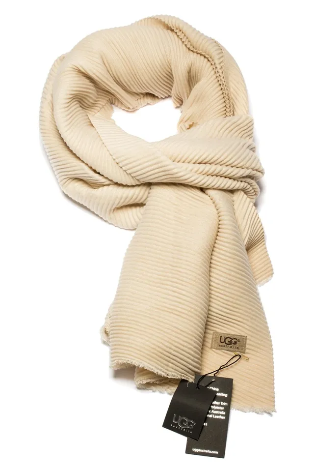 UGG Ribbed Beige Cashmere Scarf