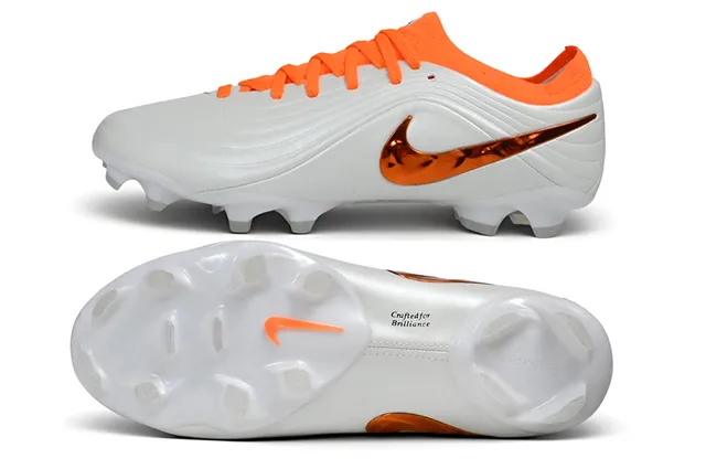 Nike White Orange Low-Cut Synthetic Upper Ribbed Texture Firm-Ground Soccer Shoes