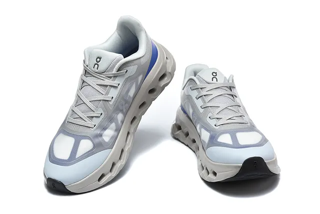 On Black White Engineered Mesh Upper Open Hexagonal CloudTec Pods Running Shoes