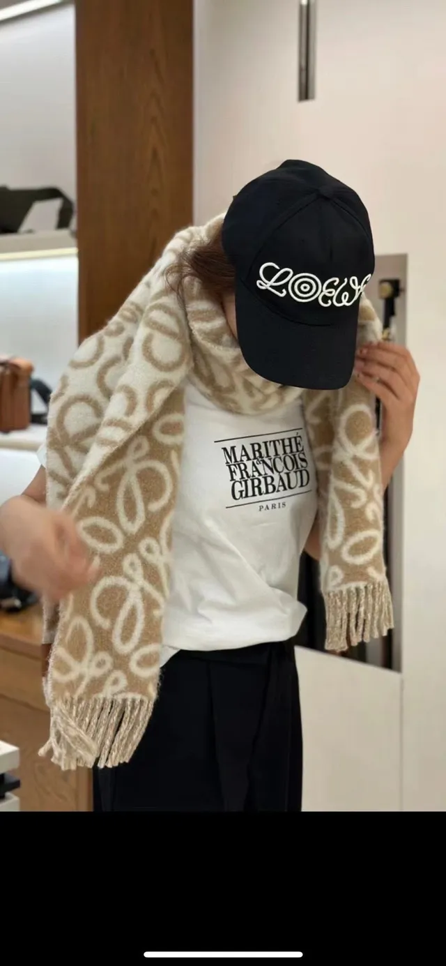 Beige and Cream Abstract Loop Pattern Cashmere Scarf