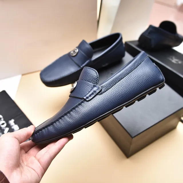 Coach Navy Silver Pebbled Leather Single Strap Loafer