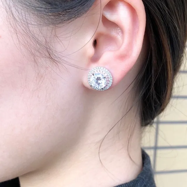 Tiffany & Co. White Pink Double-Halo Pavé-Set Earrings